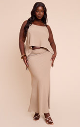 Plus Mushroom Floaty Woven Tie Side Low Rise Maxi Skirt