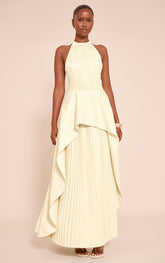 Lemon Woven Halterneck Pleated Underlay Maxi Dress