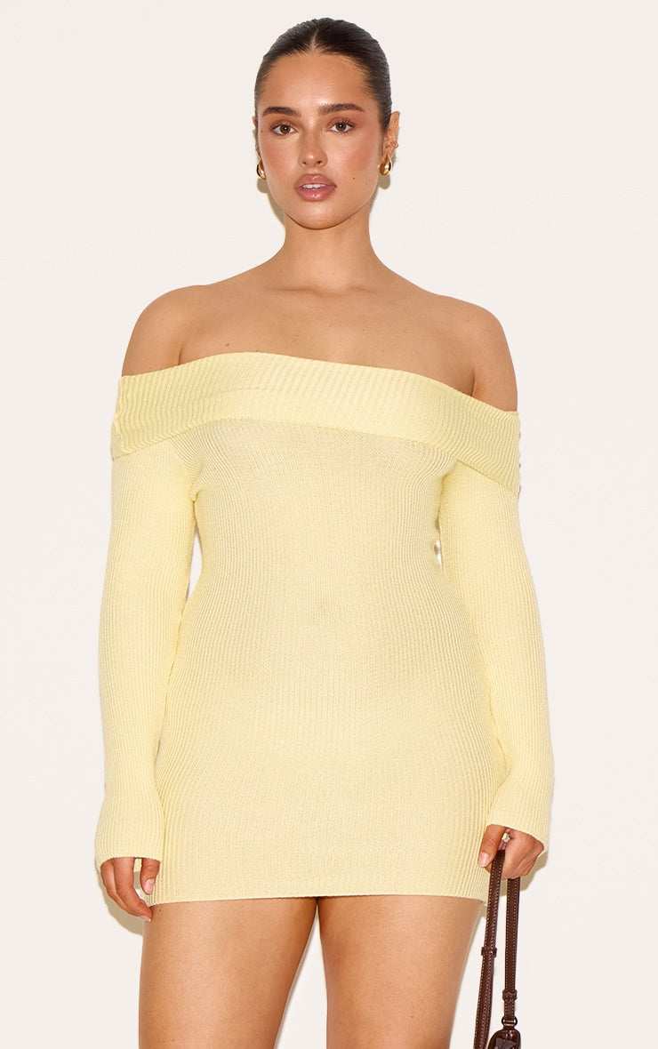 Shape Lemon Off Shoulder Fold Over Knitted Bodycon Dress