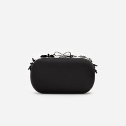 Black Satin Floral Crystal Clutch Bag
