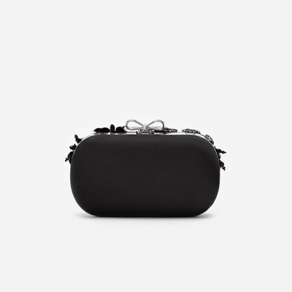 Black Satin Floral Crystal Clutch Bag