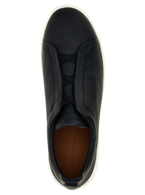 Zegna Men’s Triple Stitch™ Blue Deerskin Leather Slip-On Sneakers – Made in Italy