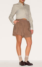 Plus Brown Peached Woven Elasticated Waist Shorts