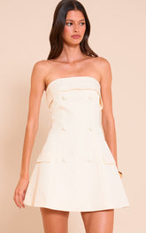 Butter Yellow Bandeau Foldover Detail Mini Dress