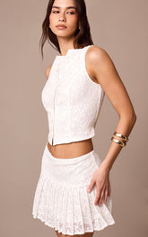 White Lace Pleated Mini Skirt