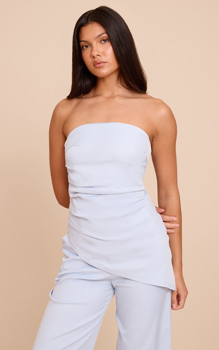 Powder Blue Tailored Woven Bandeau Top