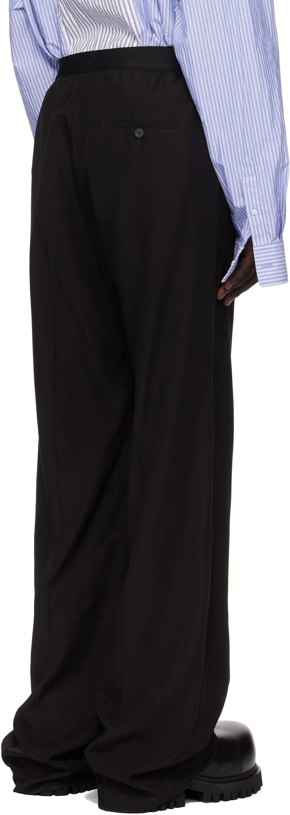 Black Fluid Poplin Large Elastic Trousers