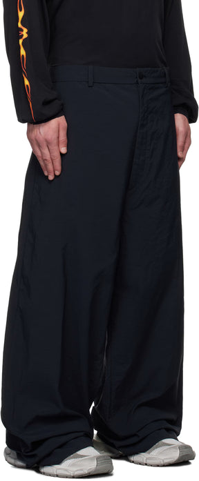 Black Nylon Micro Canvas Large Fit Trousers