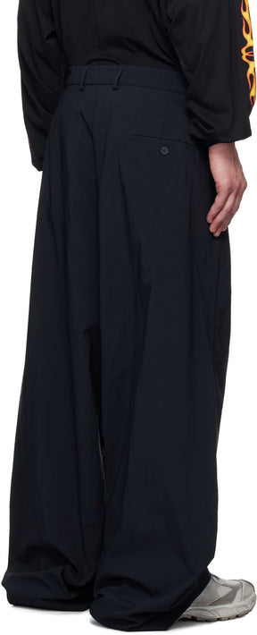 Black Nylon Micro Canvas Large Fit Trousers
