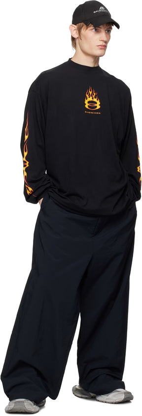 Black Nylon Micro Canvas Large Fit Trousers