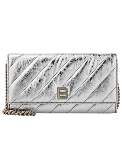 Balenciaga Crush metallic leather wallet on chain