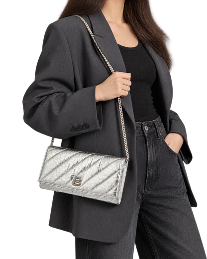 Balenciaga Crush metallic leather wallet on chain