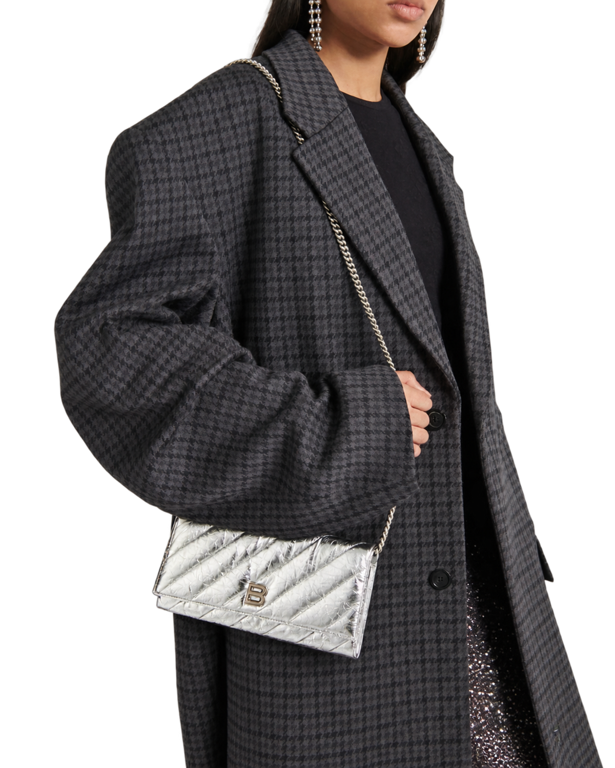 Balenciaga Crush metallic leather wallet on chain