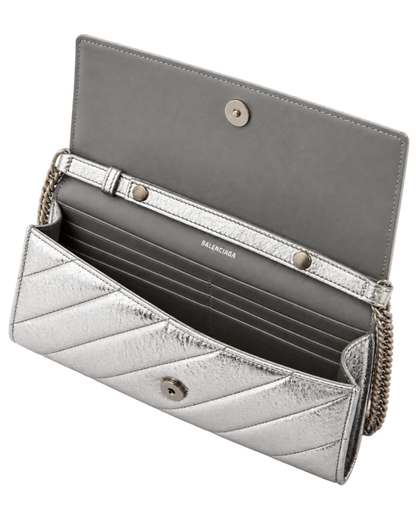 Balenciaga Crush metallic leather wallet on chain