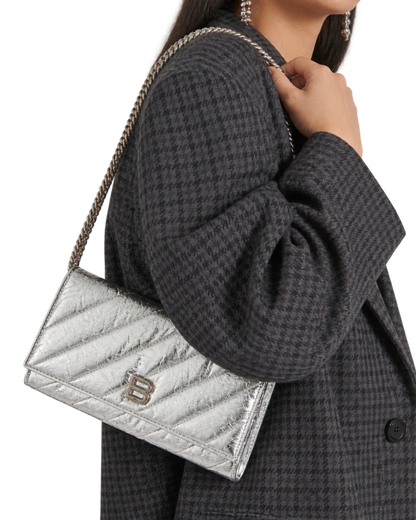 Balenciaga Crush metallic leather wallet on chain