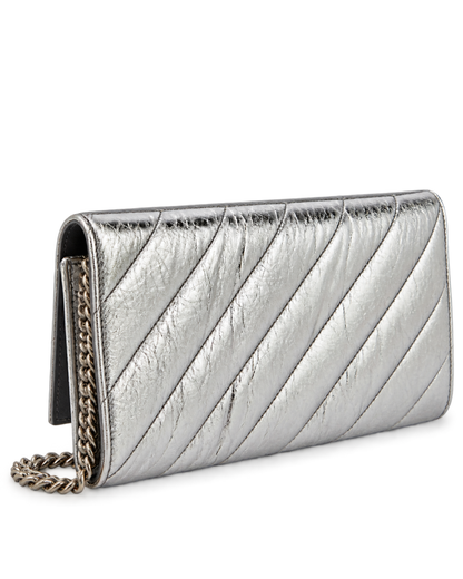 Balenciaga Crush metallic leather wallet on chain