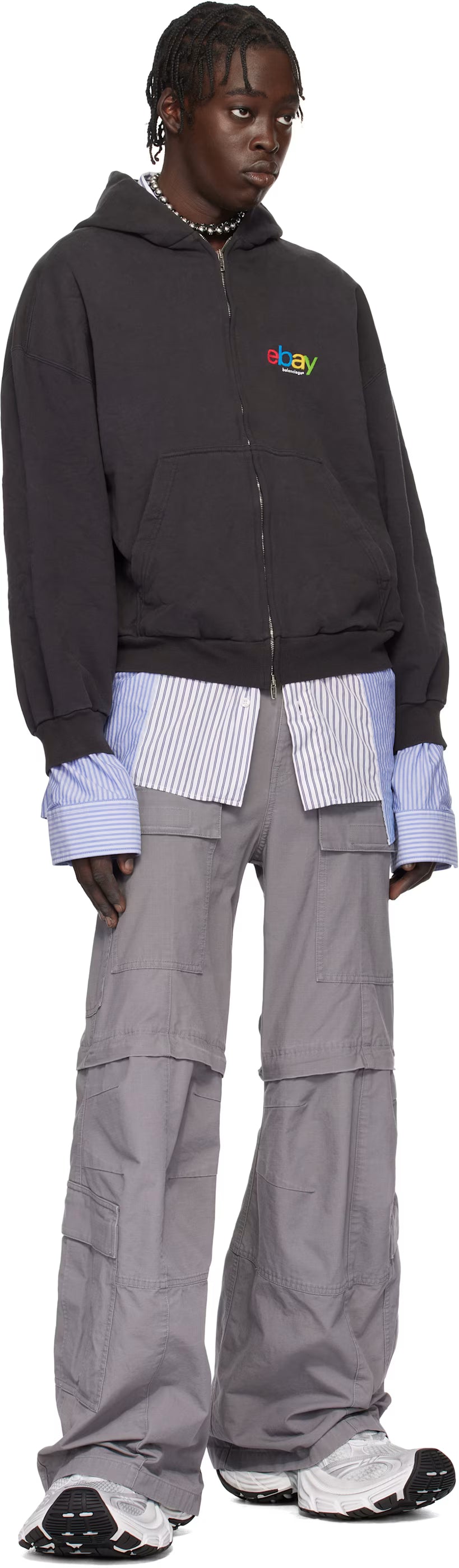 Gray Flared Cargo Pants