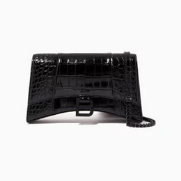 Balenciaga Hourglass Chain Shoulder Bag in Shiny Crocodile Embossed Calfskin