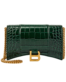 Balenciaga Hourglass croc-effect leather wallet on chain