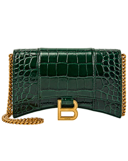 Balenciaga Hourglass croc-effect leather wallet on chain