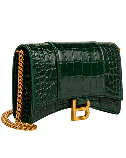 Balenciaga Hourglass croc-effect leather wallet on chain