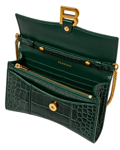 Balenciaga Hourglass croc-effect leather wallet on chain