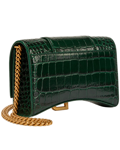 Balenciaga Hourglass croc-effect leather wallet on chain