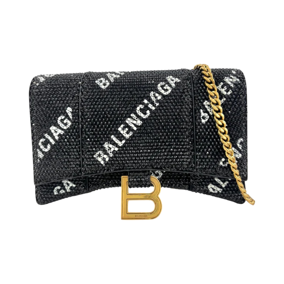 Balenciaga Hourglass Wallet On Chain Black Suede