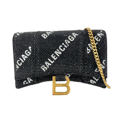Balenciaga Hourglass Wallet On Chain Black Suede