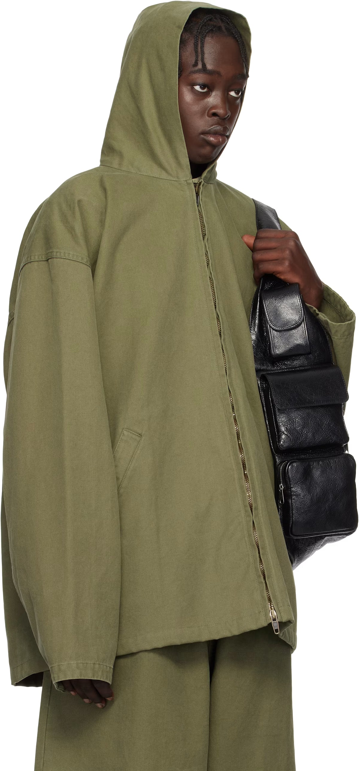 Khaki Hooded Zip-Up Jacket