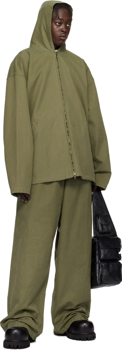 Khaki Hooded Zip-Up Jacket