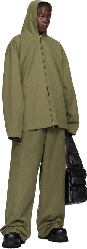Khaki Hooded Zip-Up Jacket