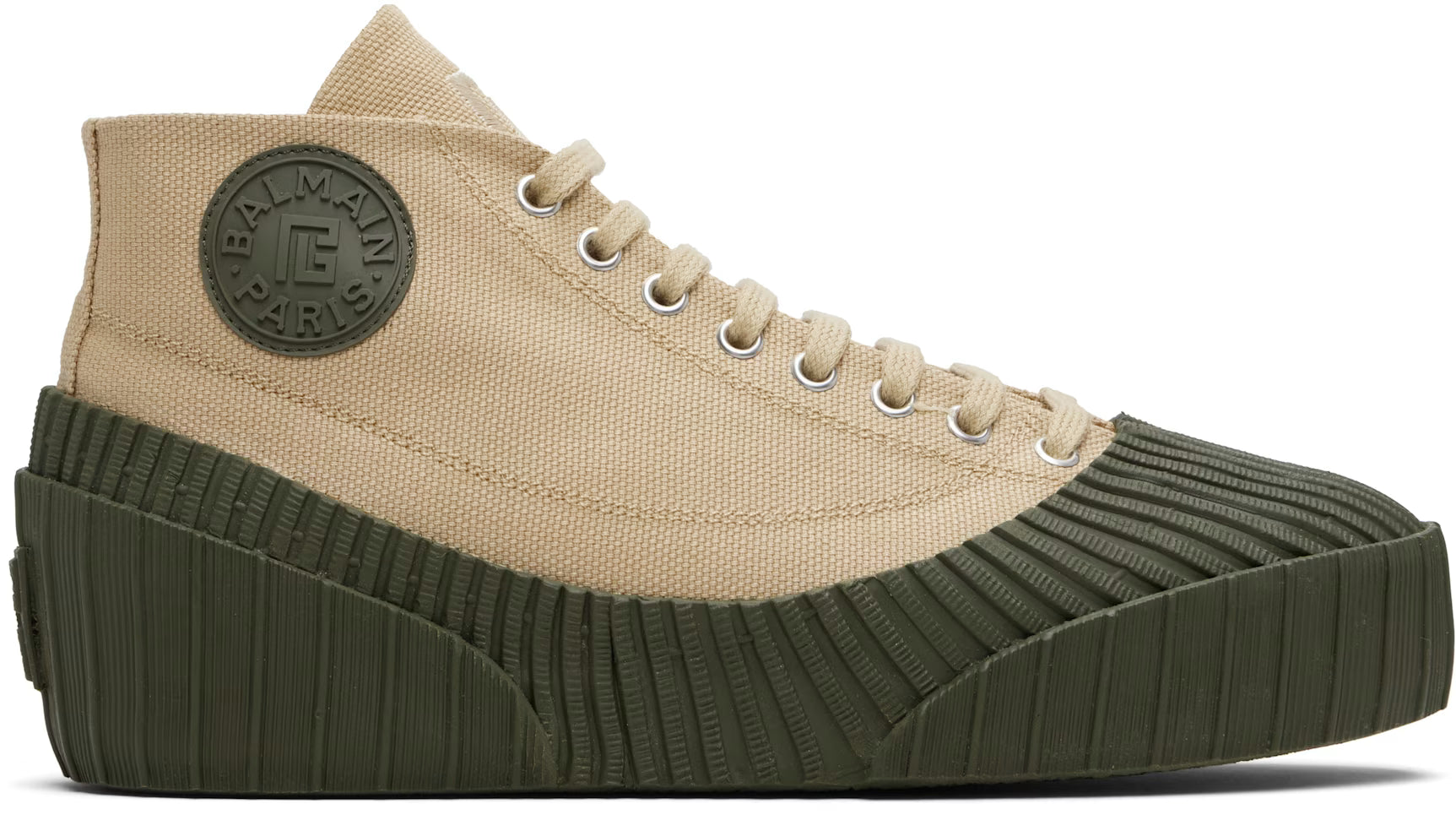 Balmain Beige & Khaki Riff Low Canvas Sneakers