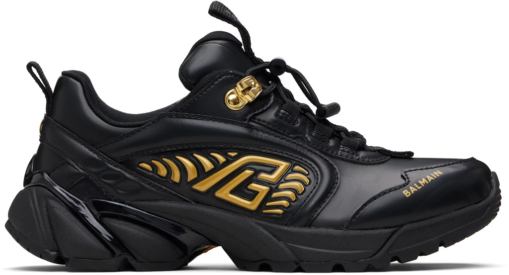 Balmain Black & Gold Cosmic Dust Glazed Leather Sneakers