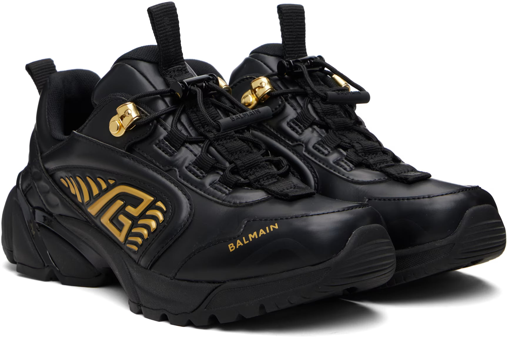 Balmain Black & Gold Cosmic Dust Glazed Leather Sneakers