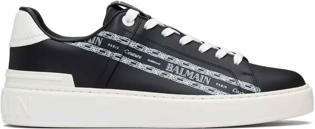 Balmain Black & White B-Court Printed Calfskin Sneakers