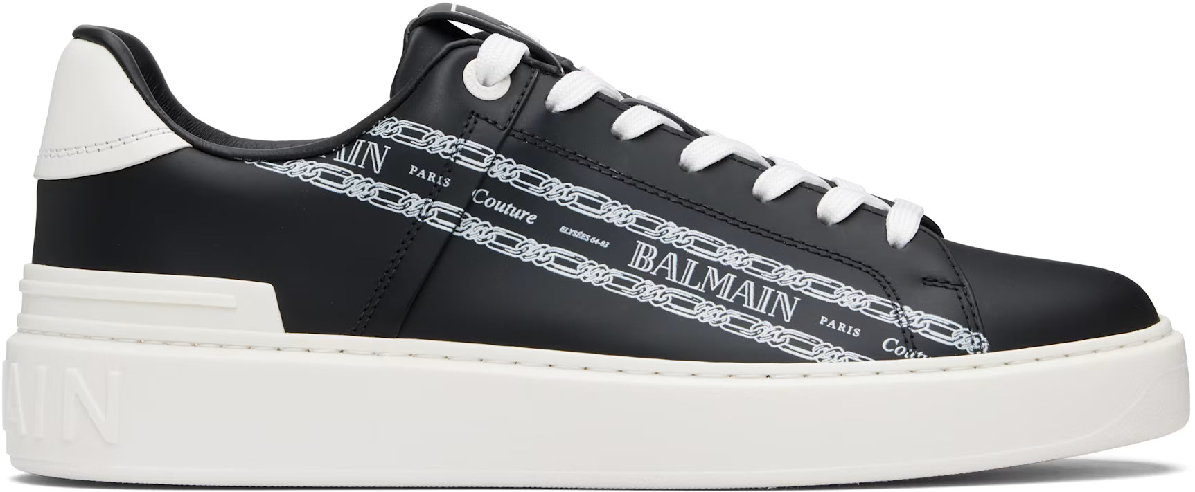 Balmain Black & White B-Court Printed Calfskin Sneakers