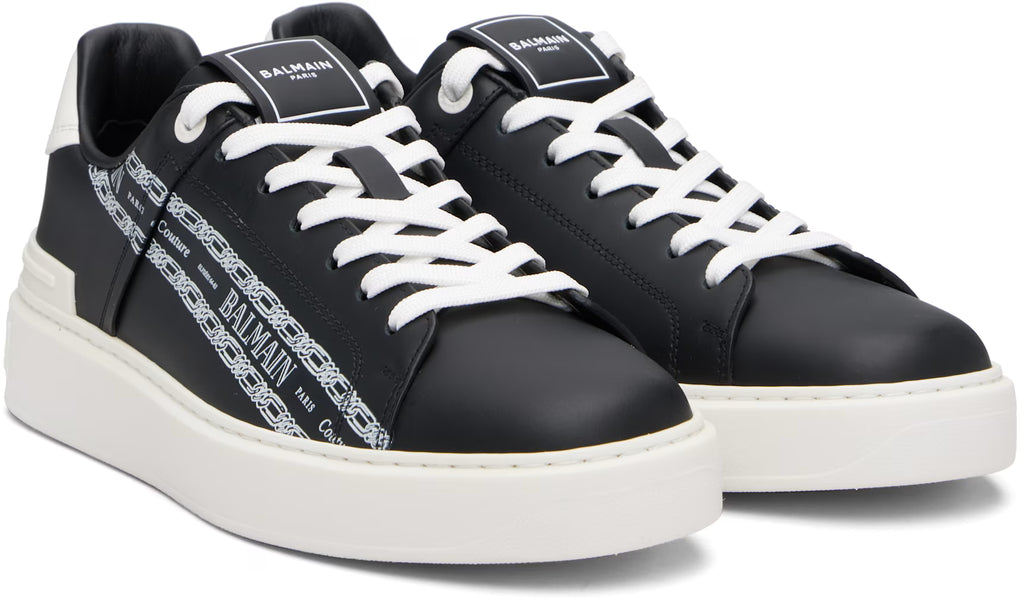 Balmain Black & White B-Court Printed Calfskin Sneakers