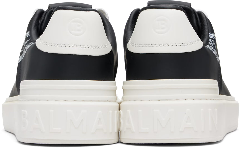 Balmain Black & White B-Court Printed Calfskin Sneakers