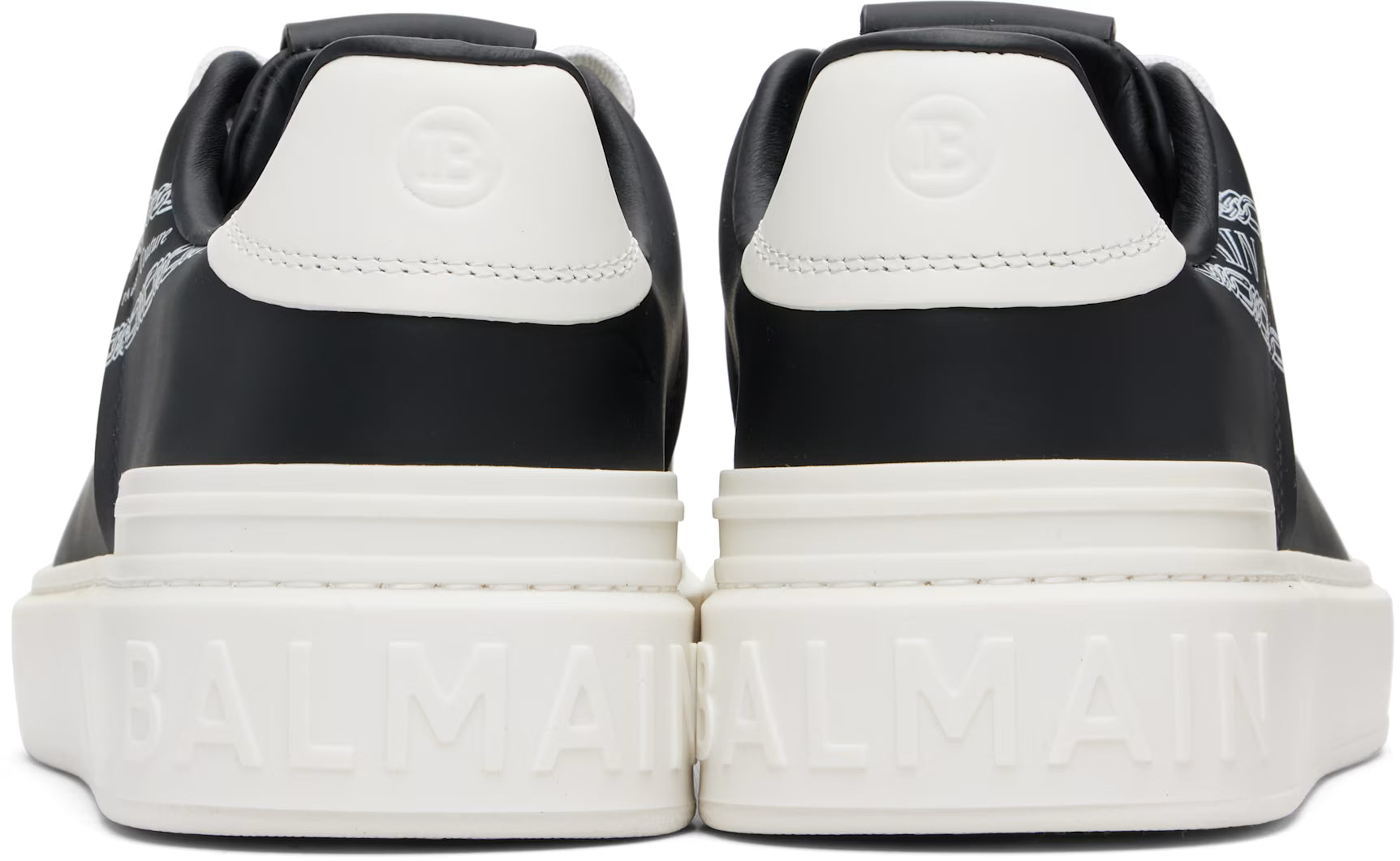 Balmain Black & White B-Court Printed Calfskin Sneakers