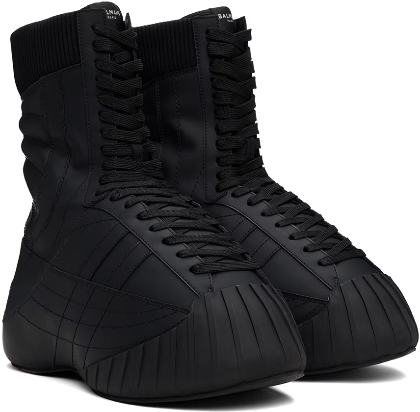 Balmain Black B-Cloud Rubberized Leather Boots
