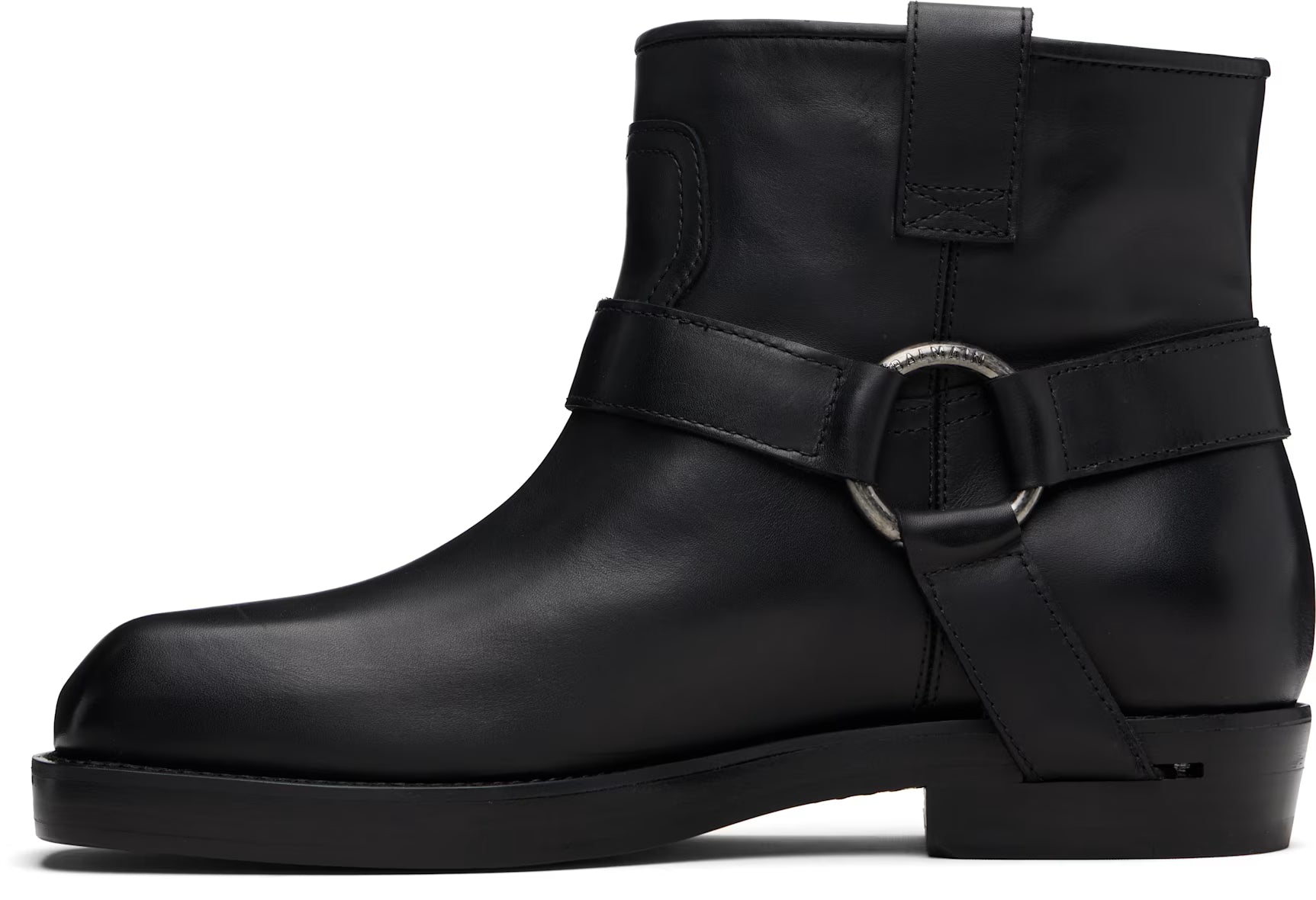 Black Calfskin Leather Biker Ankle Boots