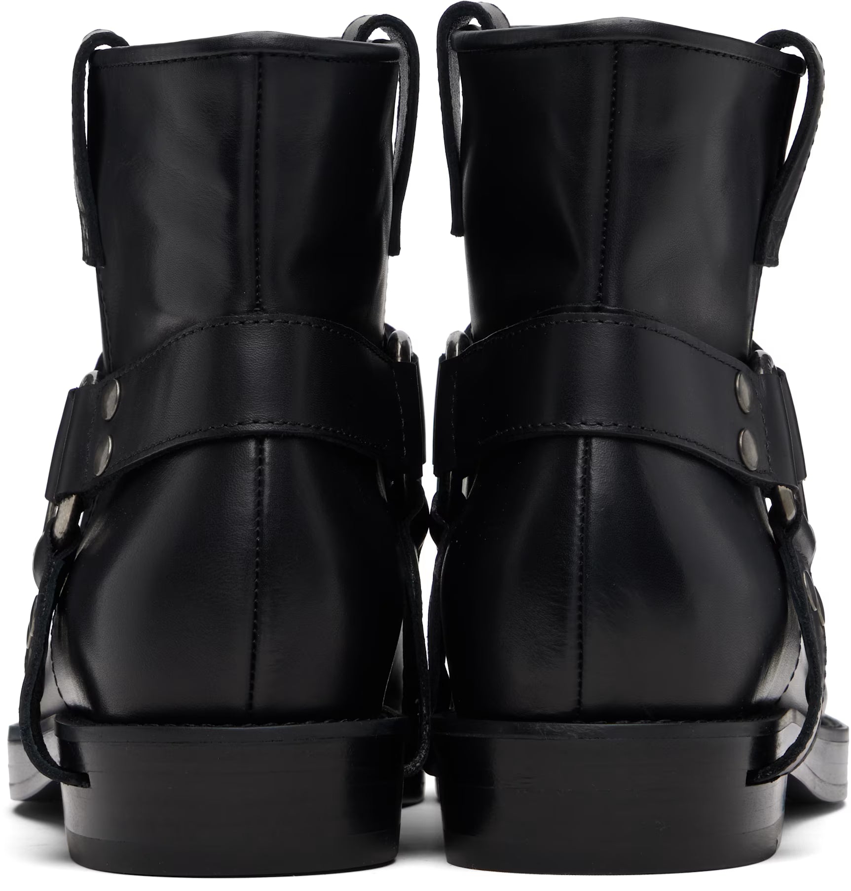 Black Calfskin Leather Biker Ankle Boots
