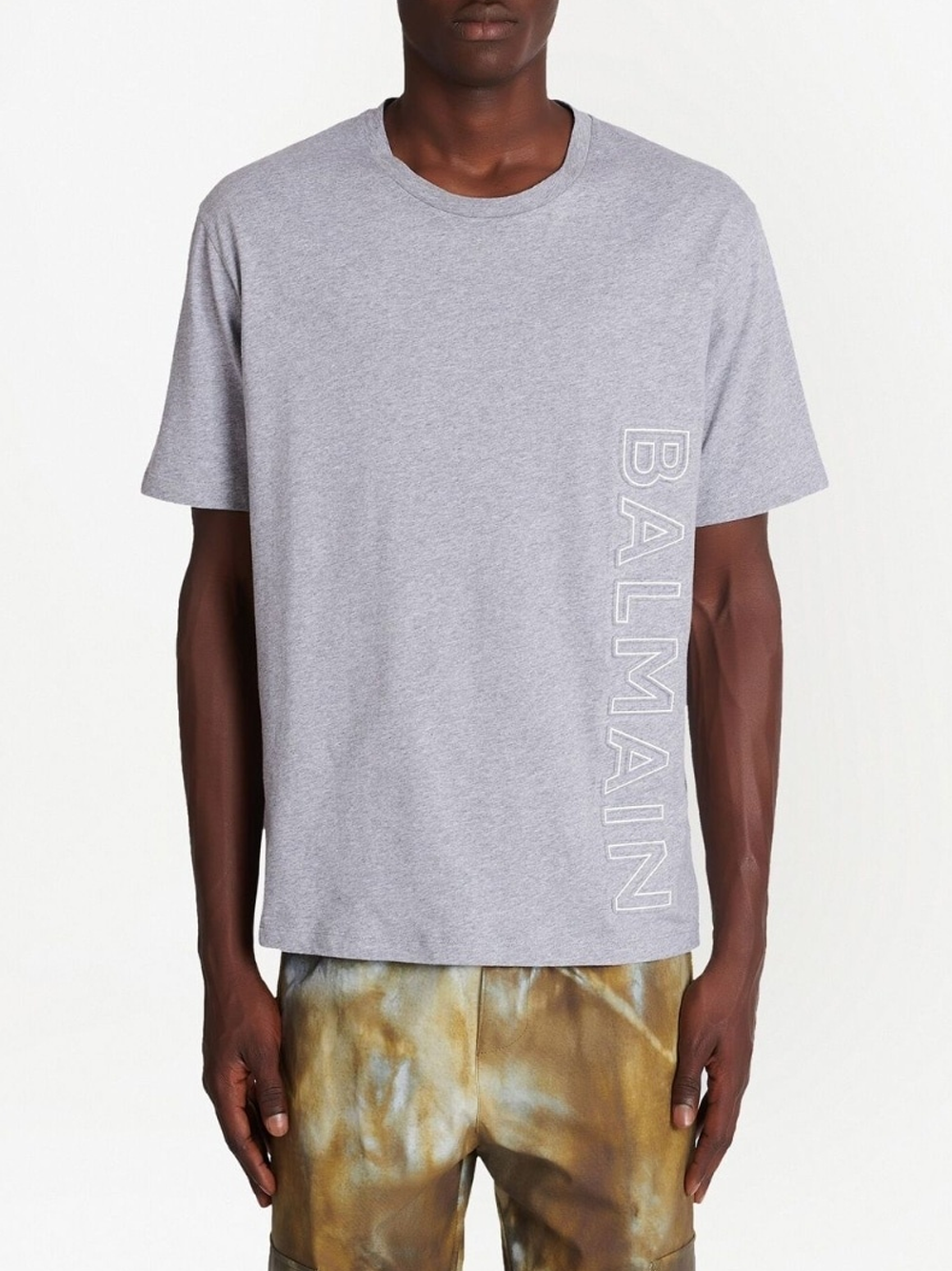 Balmain Vertical Embossed Logo T-Shirt in Grey
