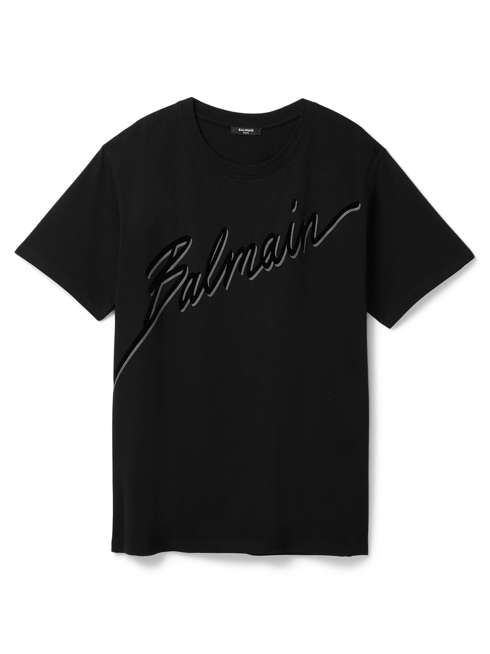 Balmain Flocked Balmain Black Letter Logo T-Shirt in Black
