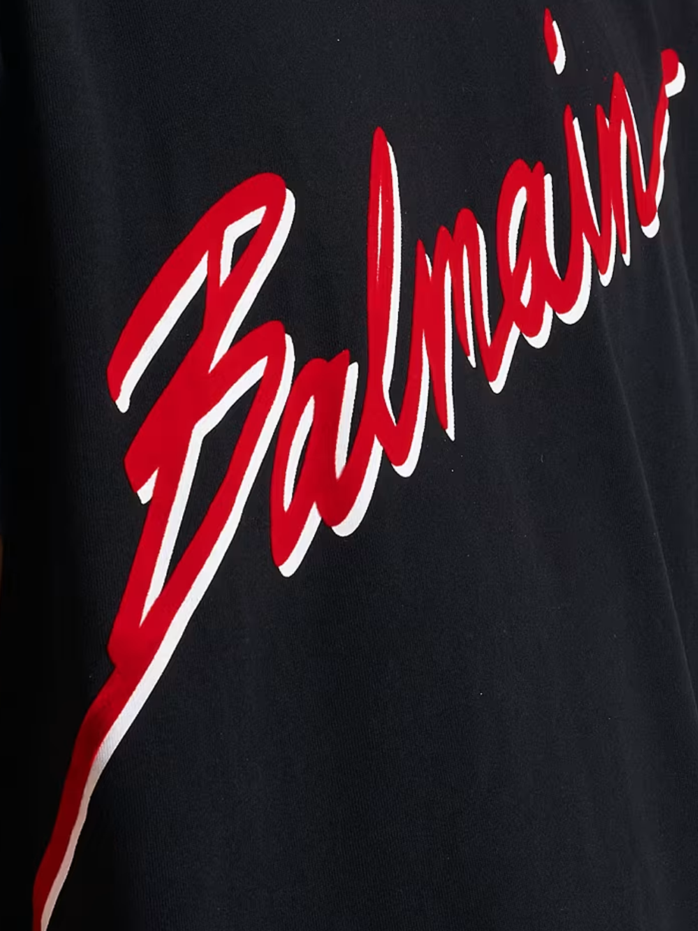 Balmain Flocked Red Letter Logo T-Shirt in Black