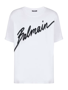 Balmain Flocked Balmain Letter Logo T-Shirt in White