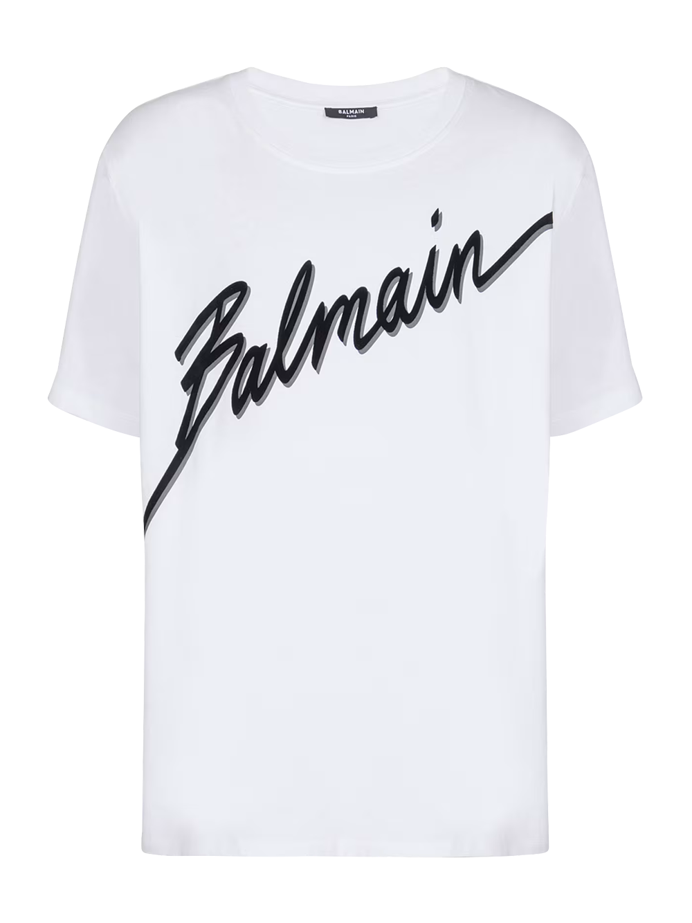 Balmain Flocked Balmain Letter Logo T-Shirt in White