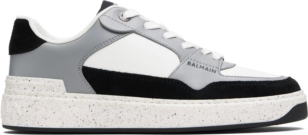 Balmain Gray & White B-Court Flip Suede Sneakers