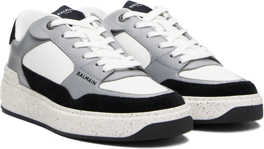 Balmain Gray & White B-Court Flip Suede Sneakers